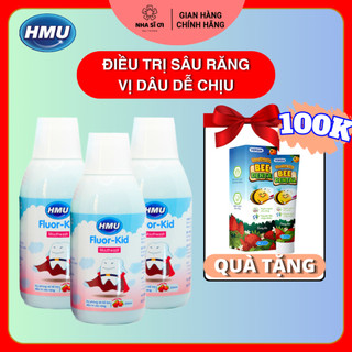 COMBO 3 CHAI Nước súc miệng HMU Fluor Kid dự phòng và hỗ trợ điều trị sâu răng cho trẻ em chai 250ml vị dâu
