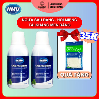 COMBO 2 CHAI Nước súc miệng HMU Chlorhexidin 0,12% 250ml diệt khuẩn, ngăn ngừa sâu răng, niềng răng, chỉnh nha