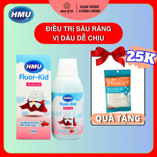 Nước súc miệng HMU Fluor Kid 250ml, điều trị sâu răng cho trẻ em, vị dâu dễ chịu, ĐH Y Hà Nội