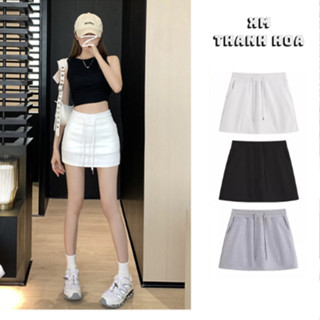 Chân Váy Chữ A Dáng Ngắn Form Ôm Chất Nỉ QC Dày Dặn Che Khuyết Điểm Đùi Có Quần Bảo Hộ Phối Dây Rút Trẻ Trung Năng Động