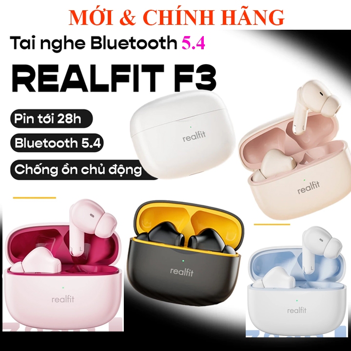 Tai nghe Bluetooth 5.4 Realfit F3 Khử ồn chủ động ANC Hifi Stereo TWS Super Bass có App F2  Lenovo L