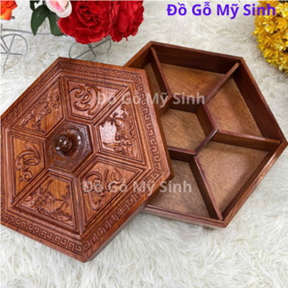 Khay hộp gỗ đựng bánh kẹo mứt ngày tết để bàn phòng khách, Đồ gỗ nội thất mỹ nghệ mini cao cấp