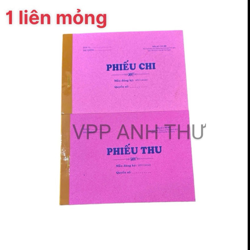 COMBO 5 CUỐN PHIẾU THU CHI 1 LIÊN 40 TỜ MỎNG