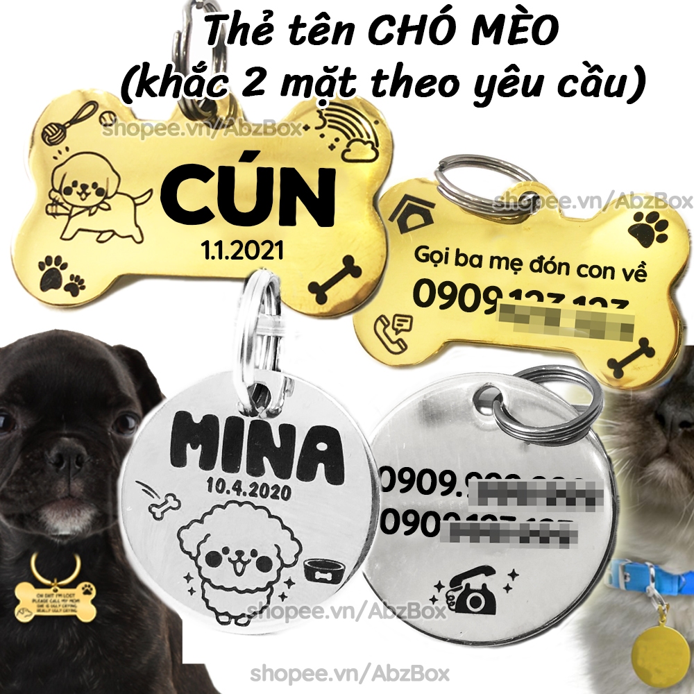 Thẻ tên cho Chó Mèo - Bảng tên cho thú cưng inox  Abz Box
