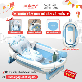 Chậu Tắm Gấp Gọn Bản Cải Tiến TẶNG Kèm Phao Bơi Và Gáo Gội Đầu, Bồn Tắm Tiện Lợi Cho Bé Dung Tích 48L Có Cảm Ứng Nhiệt