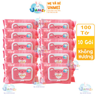 [HCM] 10 Gói Khăn Ướt Không Mùi Aiko Xanh - Hồng 100 tờ/Gói