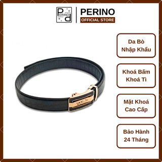 Thắt lưng da nam cao cấp PERINO, da bò thật nhập khẩu vân cá sấu, khoá tì, phong cách clasic PL01