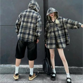  Áo chống nắng sơ mi kẻ dạ nam nữ có nón ,dáng rộng 