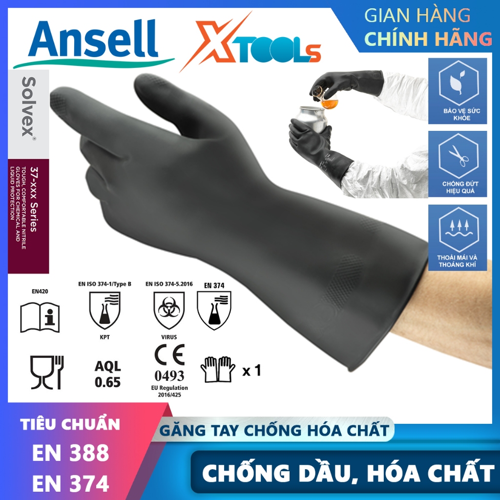 găng tay chống hóa chất MARIGOLD G17K lót cotton không gây hầm bí, không mùi, độ bền cao - XTOOLs
