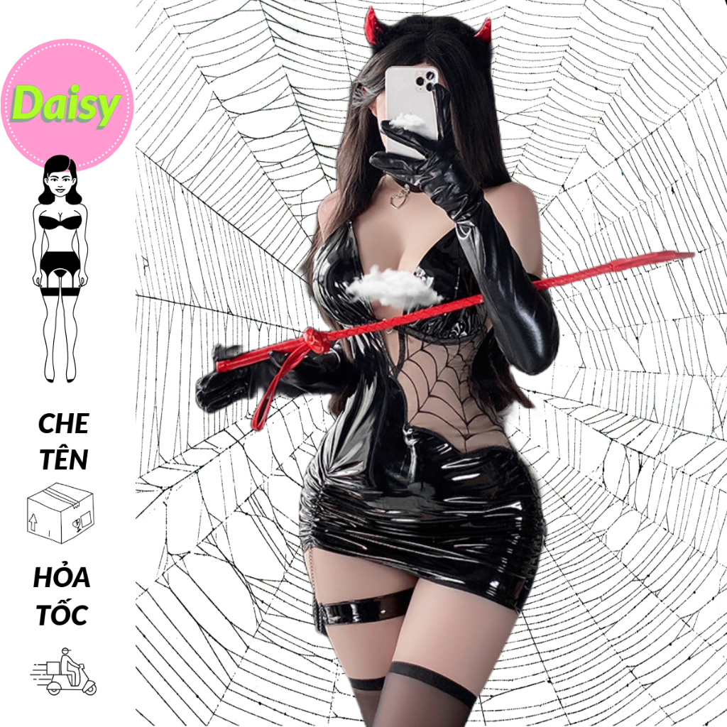 Cosplay nhền nhện tinh da bóng gợi cảm - váy ngủ 2 dây hóa trang Spider Man phiên bản nữ sexy