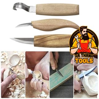 Bộ 3 Dao Đục Tỉa Gỗ Bằng Inox - Tặng Kèm Đá Mài - Bộ Dao Điêu Khắc Gỗ Nhật Bản