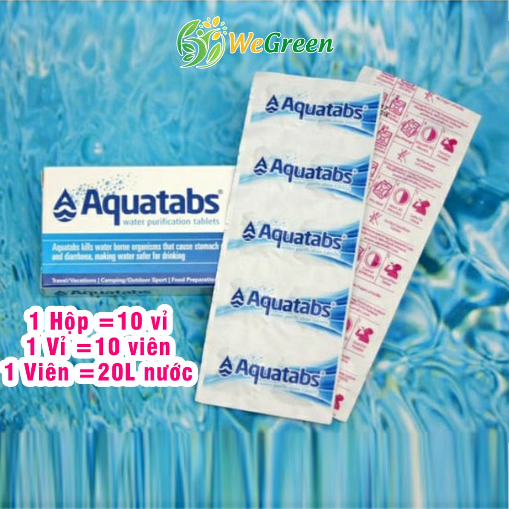 Viên Khử Khuẩn Nước Aquatabs 67mg Dạng Sủi Hộp 10 Vỉ Dùng 1 Viên Cho 20L Nước An Toàn Hiệu Quả