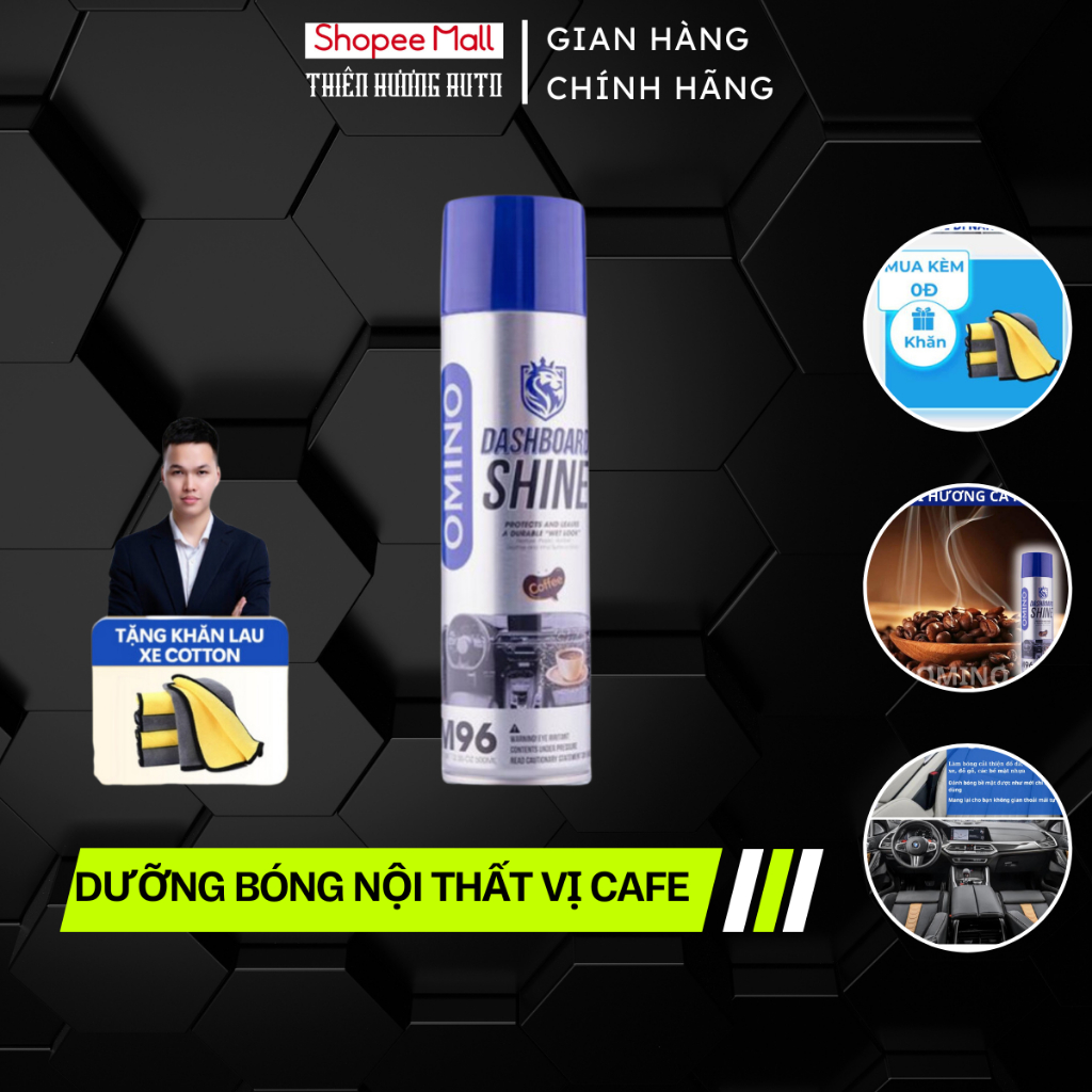Dưỡng Bóng Nội Thất, Ghế Da Ô Tô Hương Cafe OMINO M96 500ml - Chính Hãng Omino Vietnam