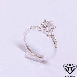 Nhẫn nữ bạc ta thời trang giá rẻ gắn đá 6 chấu siêu xinh - Nhẫn bạc bibi silver cam kết hàng chuẩn chất lượng