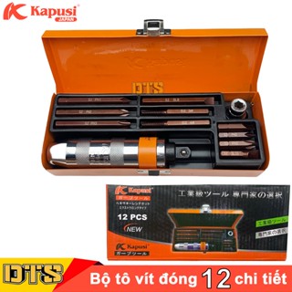 Bộ tô vít đóng đảo chiều cao cấp Kapusi JAPAN 12 chi tiết thép S2 siêu cứng, có mũi vít nhổ ốc gãy, vặn ốc vít hư toét