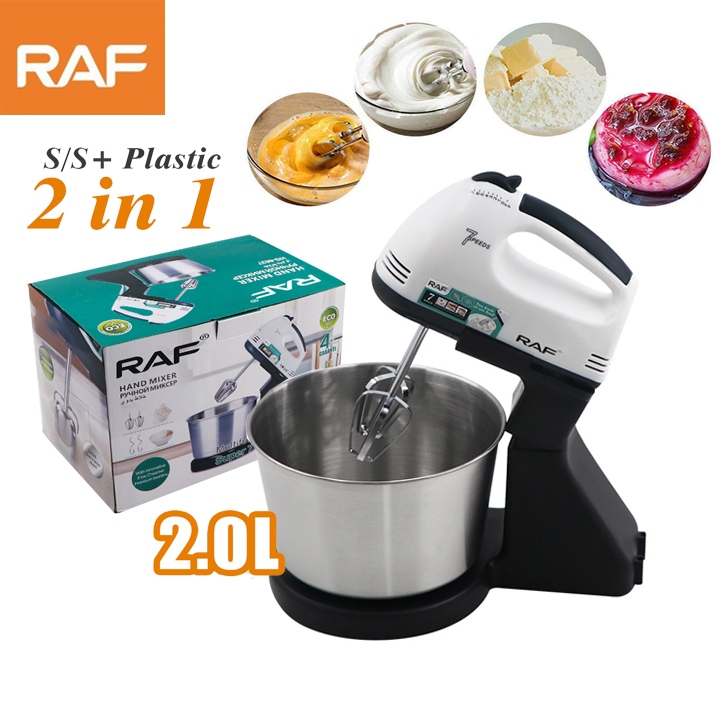 Máy đánh trứng trộn bột 2L RAF R.6637, có 7 tốc độ có thể điều chỉnh kèm âu trộn