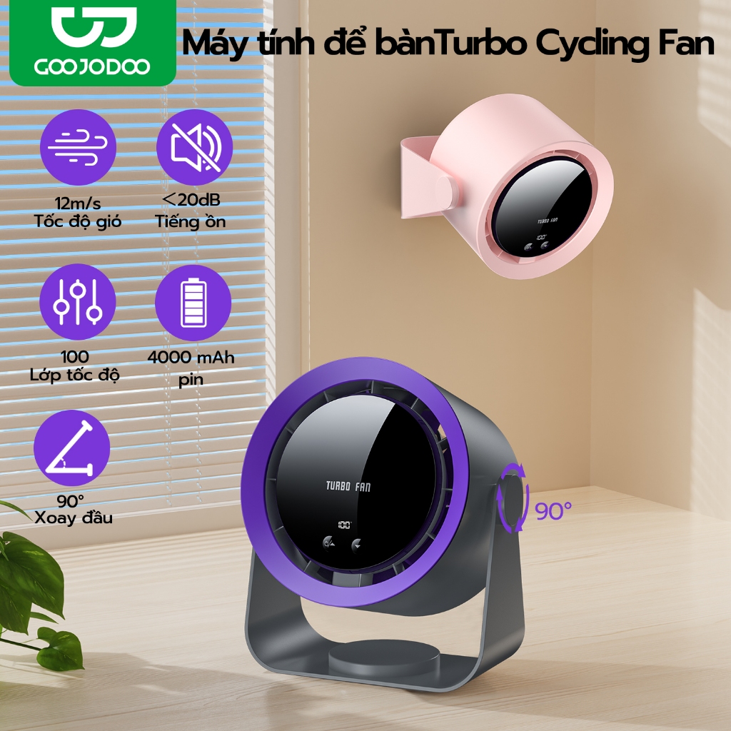 GOOJODOQ Quạt để bàn 4000mAh có thể điều chỉnh tốc độ im lặng 100 tốc độ với màn hình kỹ thuật số có thể treo tường