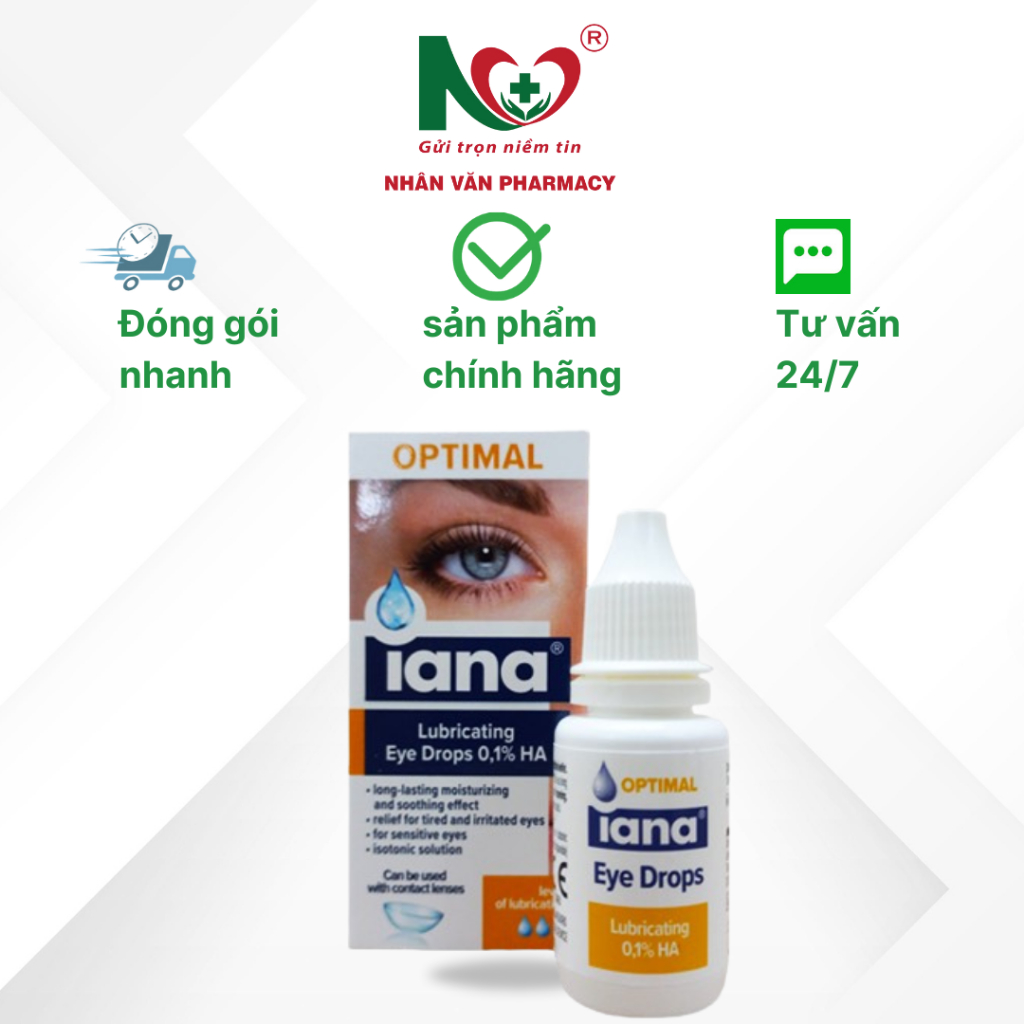 Nước Mắt Nhân Tạo Iana HA 0.1% - Dưỡng Ẩm, Bôi Trơn, Bảo Vệ Nhãn Cầu, Cải Thiện Ổn Định Mắt
