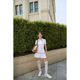 JOIE DES ROSES - Váy liền polo trắng tay ngắn xếp ly Ria Dress