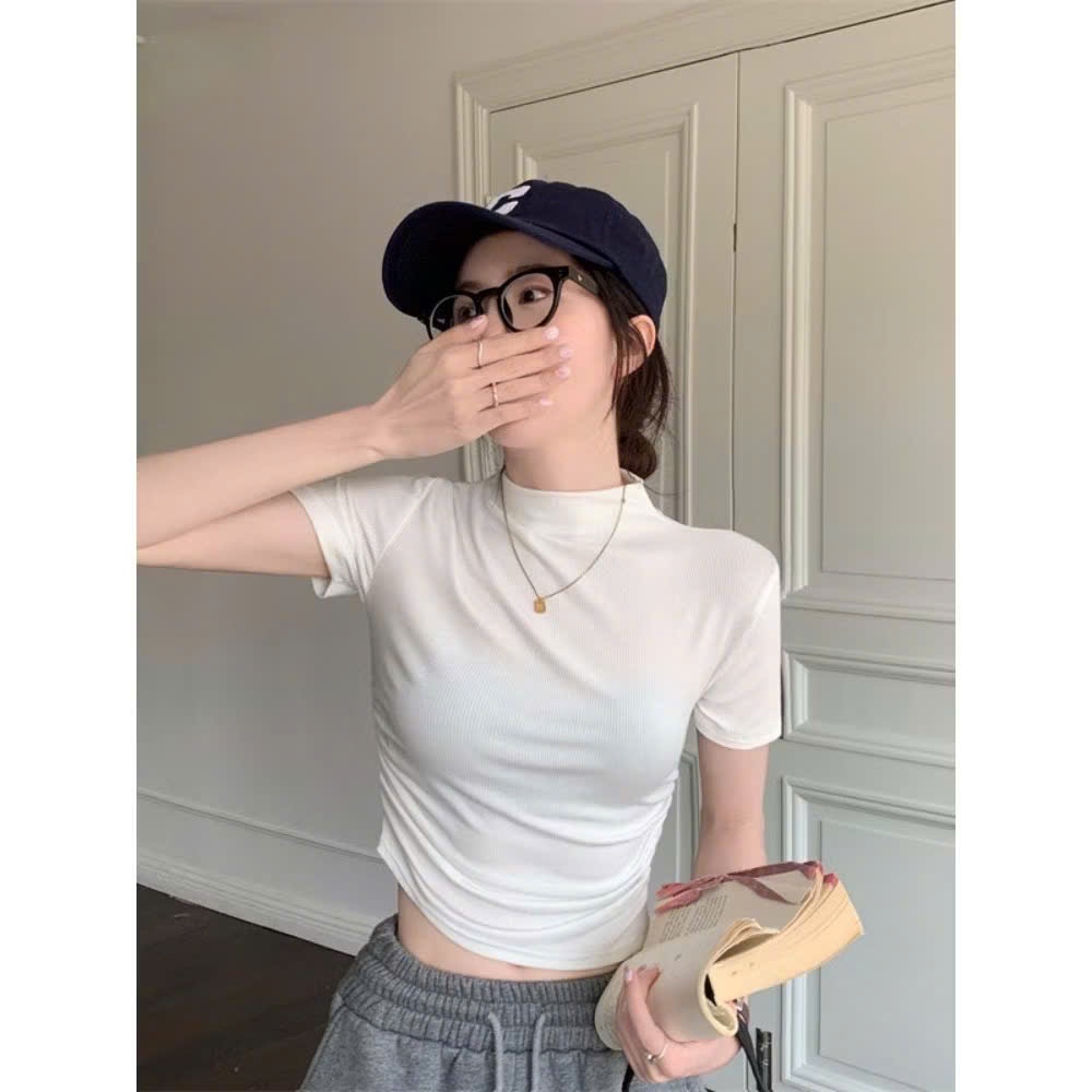 Áo babytee thun cổ leo ngắn tay dáng ôm trẻ trung, Áo thun cotton zip nhún eo nữ tính hottrend - 29feb.closet - A286 | BigBuy360 - bigbuy360.vn