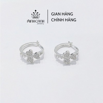 Hoa Tai Bạc Cỏ 3 Lá Khóa Bấm Đính Đá - Minh Canh Jewelry
