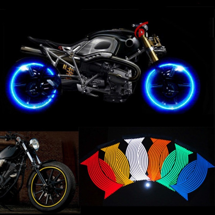 Bộ tem dán viền mâm, decal dán vành mâm phản quang, dán chỉ mâm xe máy, ô tô, xe điện ,size mâm 17-18 INCH
