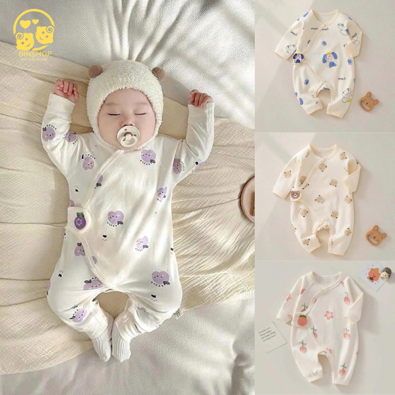  Body thu đông cho bé trai bé gái Hình dễ thương Bodysuit cho bé chất Cotton mềm mịn Bộ liền quần cho bé từ 0-12M 