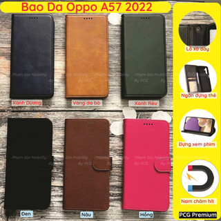 Bao da Oppo A57 2022 có ngăn đựng thẻ, chống đỡ xem phim, chất da mịn đẹp, nhiều màu