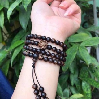 Chuỗi Trầm Hương Sánh chìm 108 hạt phối charm Hoa Sen Sánh - Vòng Tay Gỗ tự nhiên Nữ phong thuỷ - Hàng cao cấp loại 1