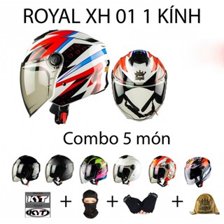 ( Combo 5 món) MŨ BẢO HIỂM 3/4 ROYAL XH01 1 KÍNH KÈM GĂNG 5.11, KHĂN NINJA, TEM KYT VÀ TÚI ĐỰNG NÓN