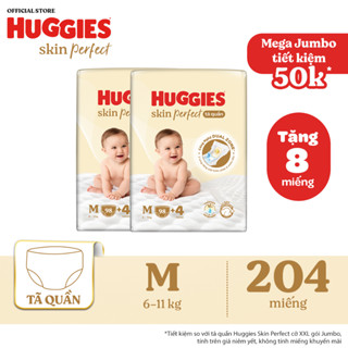 Combo 2 Tã quần Huggies Skin Perfect Mega Jumbo M98/ L88/XL72+4/XXL64+4 với 2 vùng thấm giảm kích ứng da