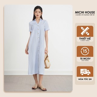 Đầm Suông Công Sở MICHI House Váy Xuông Sơ Mi Vải Oxford Kẻ Sọc V735