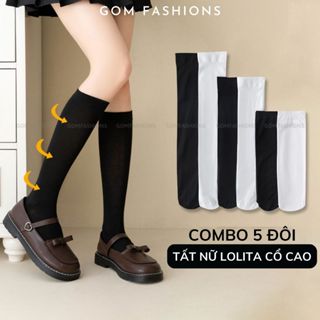 Combo 5 đôi tất dài qua gối nữ kiểu lolita GOMTAT, vớ cổ cao trắng mỏng phong cách nữ sinh Nhật Bản cosplay HOT-1805-CB5