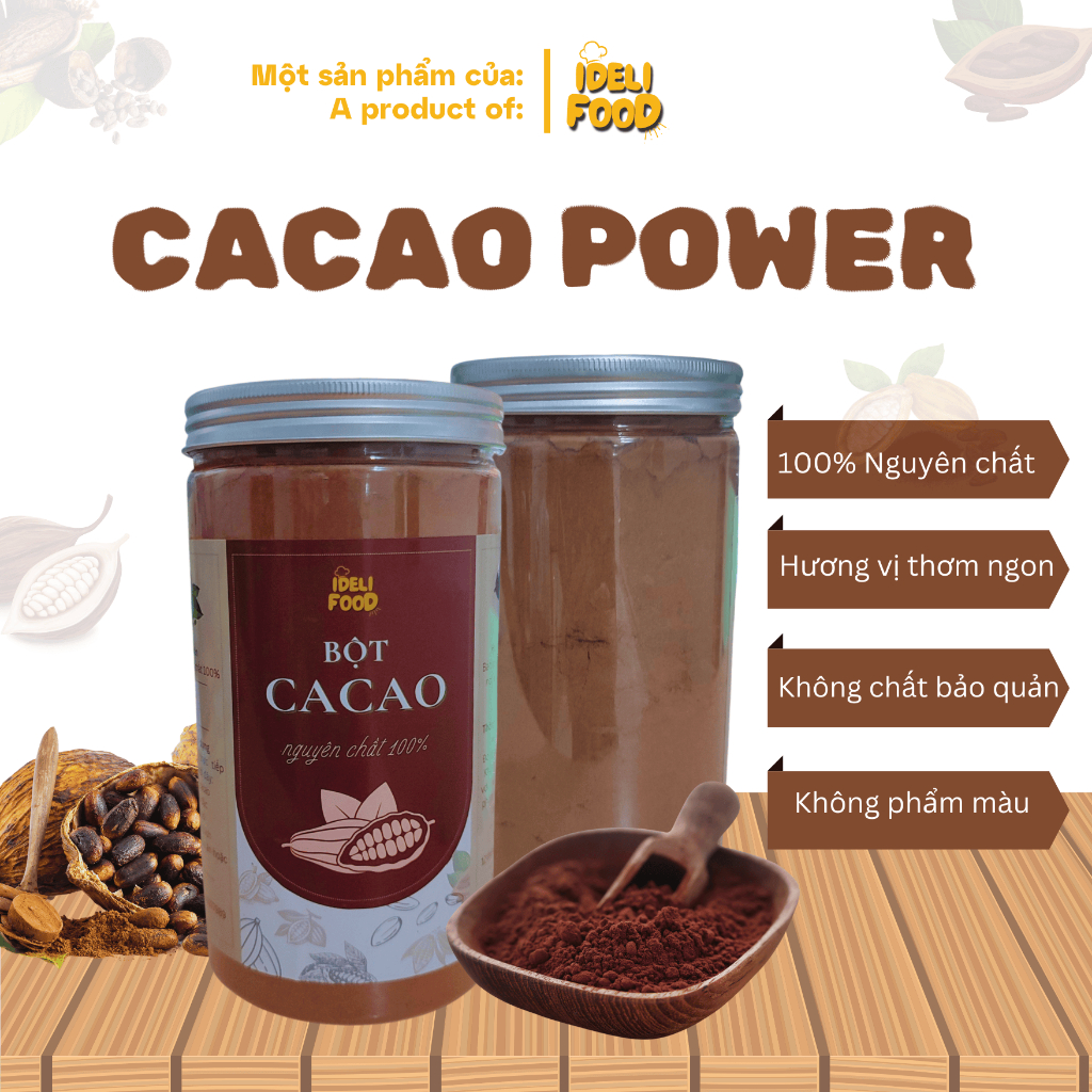 Bột Cacao nguyên chất IDELI FOOD 500g (bột cacao)