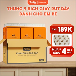 Khăn giấy vệ sinh rút treo tường TopGiaKids, dùng khô hoặc dùng ướt an toàn và dịu êm cho bé