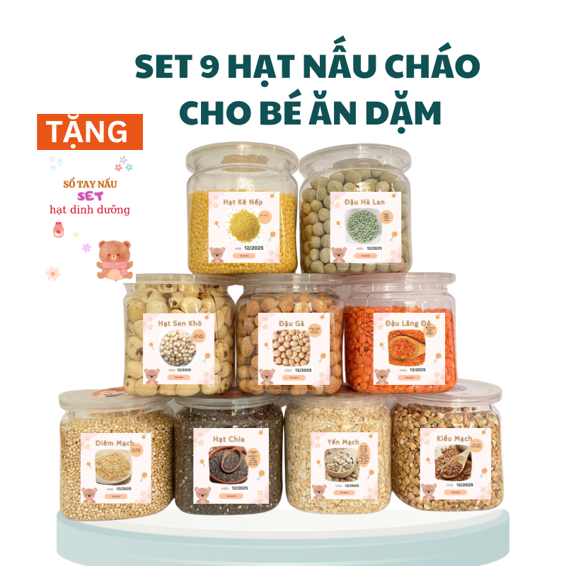 Set 9 Hủ Hạt Nấu Cháo Ăn Dặm Bổ Sung Chất Dinh Dưỡng Cho Bé Ăn Dặm Trên 6 Tháng Kèm Sổ