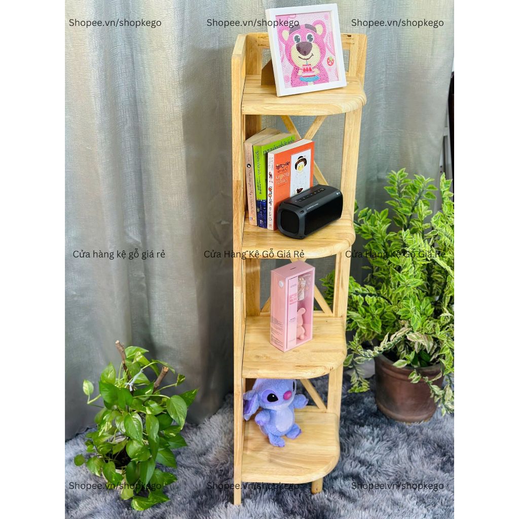Kệ góc gỗ cao su 4 tầng