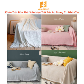 Khăn trải bàn phủ sofa phối ren họa tiết trang trí nhà cửa, dùng trải bàn trang trí khăn picnic