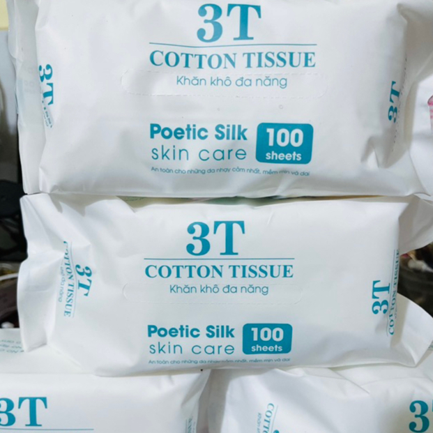 Khăn Khô Đa Năng  cho bé bé  1 gói 100 tờ 3T Pharma Từ Cotton Mềm Mại,giấy khô đa năng