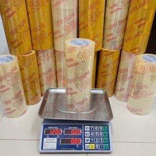  Băng keo 100 yard 1.2kg trong vàng đục lõi mỏng 5li 1 cây gồm 6 cuộn 