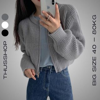  Áo Khoác Len CRT Trơn Dài Tay Khóa Kéo TA- Áo Croptop Len Giãn BIGSIZE Hàng QC Cao Cấp TA-3768 