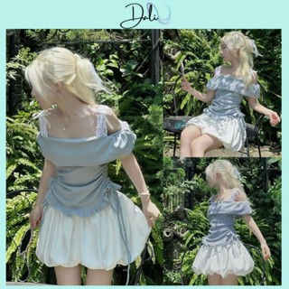 Set Váy Baby Màu Xanh Ngọc Gồm Áo Trễ Vai + Chân Váy Bí Phồng Dáng Tiểu Thư