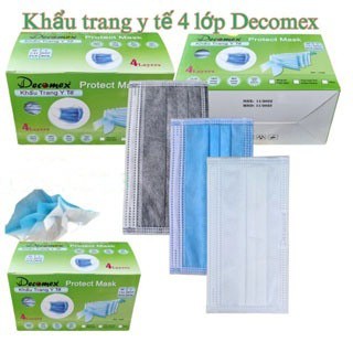  Combo 4 hộp 200 cái khẩu trang y tế 4 lớp Decomex có các màu trắng xám xanh  có chứng từ Y Tế  