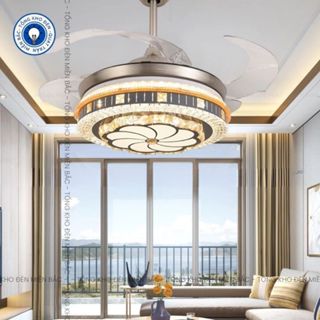 Quạt Trần, Quạt Trần Đèn Pha Lê Cánh Cụp Xòe 6 Cấp Độ Gió Trang Trí Phòng Khách Phòng Ngủ (BH 5 năm)