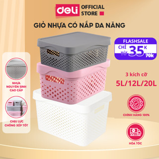 Hộp Nhựa Đựng Quần Áo, Giỏ Đựng Đồ Đa Năng Có Nắp Deli Chất Nhựa Cứng Có Tay Cầm Sắp Xếp Gọn Gàng