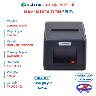 Máy in hóa đơn mini kết nối Bluetooth k58 Xprinter 58iiB, khổ giấy 58mm, in hóa đơn, thẻ điện thoại