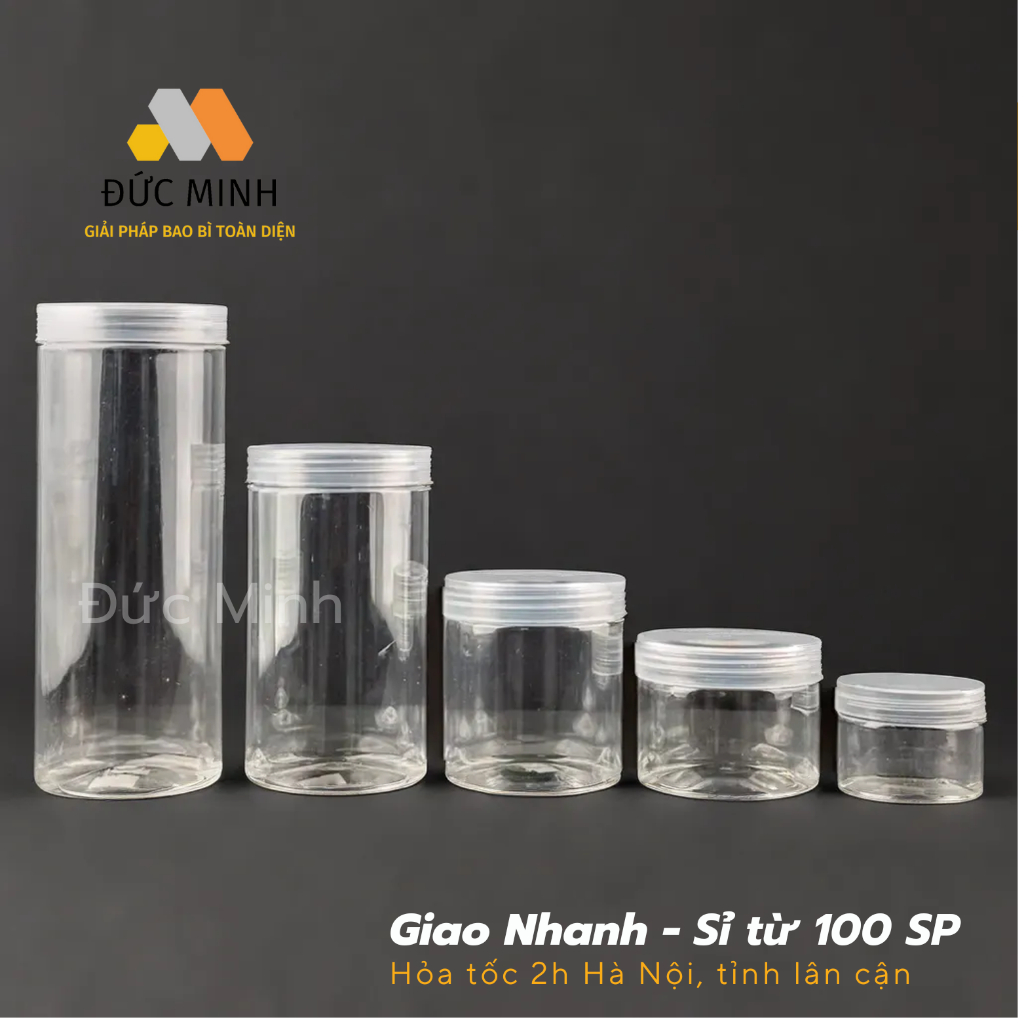 Hũ nhựa/ hộp nhựa đựng thực phẩm, mỹ phẩm nắp nhựa trong tất cả các dung tích 100ml - 1500ml