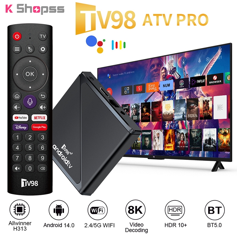 Android TV98 ATV Pro Smart TV Box 16G+256GB, có chức năng Bluetooth, cài đặt sẵn monstertv, smarttub