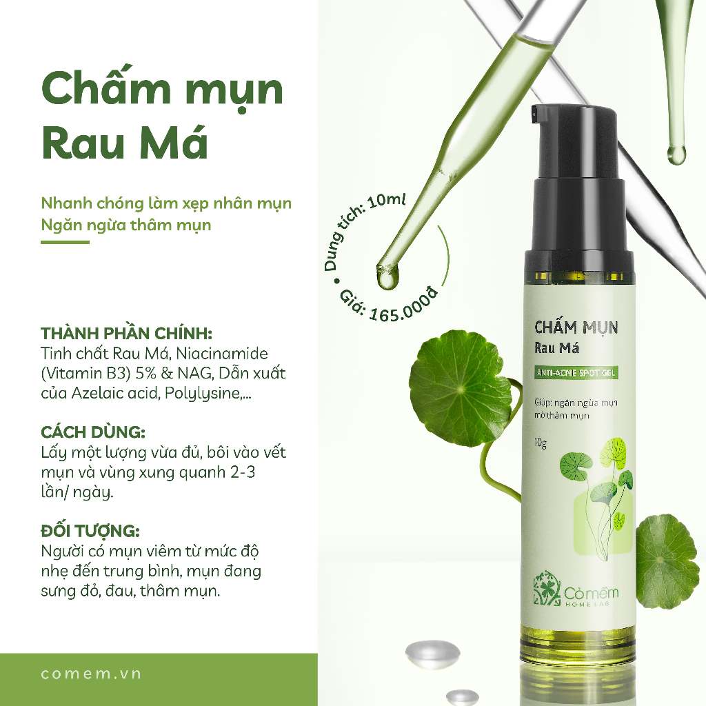 Chấm Mụn Rau Má Giảm Mụn Viêm Sưng Đỏ Mụn Cóc Mụn Bọc Mụn Trứng Cá Cỏ Mềm 10gr