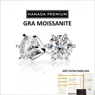 [CHỨNG NHẬN GRA] Bông Tai Đá Moissanite  Bạc 925 Xi Bạch Kim 6 Chấu Chuôi Đẩy HANADA 1166